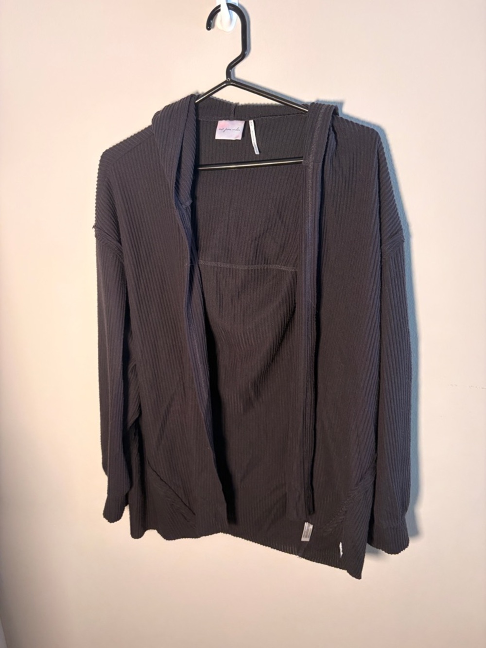 Urban Outfitters Ribbed Hooded Cardigan in Charcoal